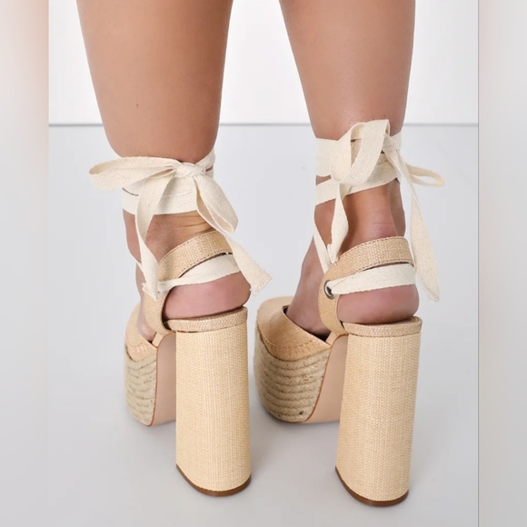Schutz Nala Light Nude Canvas Platform Lace-Up Espadrille Heels - Picture 2 of 15